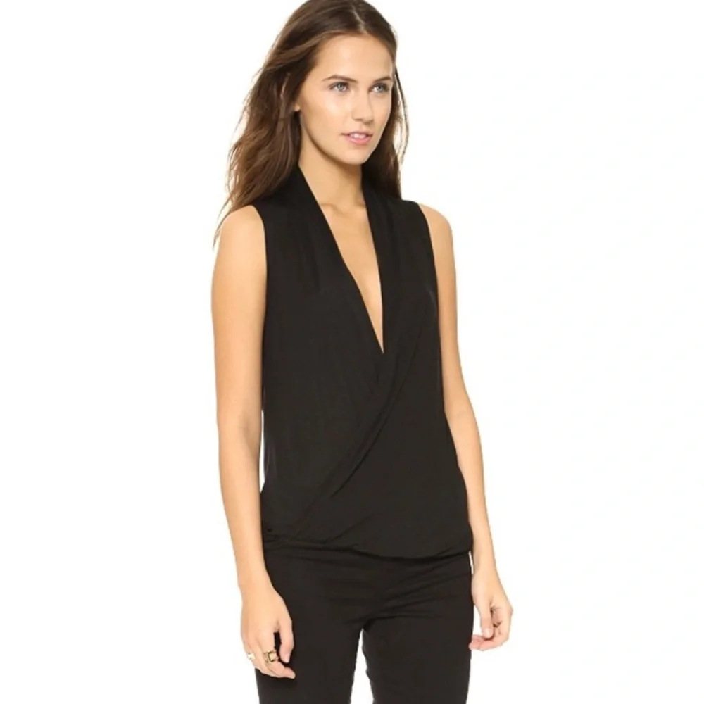 Lanston Revolve Surplice Drape Crossover Tank XS Navy Blue Stripe
